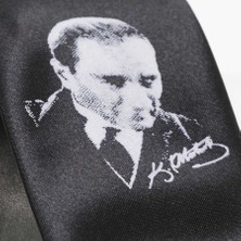 Gaffy Çocuk Boy Atatürk ve Imza Baskılı Saten Siyah Kravat - Ck-29