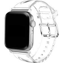 AktarMobile Apple Watch 7 6 Se 5 4 3 2 1 - 42 / 44 / 45 mm Uyumlu Şeffaf Silikon Kordon Şık ve Estetik Kayış