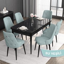Canisa Concept Noa Serisi,80 x 132 cm Açılabilir Mdf Masa Takımı,siyah Mermer Desen Masa 6 Sandalye Gümüş Halkalı