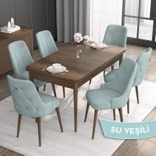 Canisa Concept Noa Serisi, 80 x 132 cm Mdf Masa Takımı, Barok Ahşap Desen Masa 6 Sandalye, Gümüş Halkalı