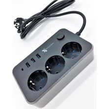 Fulltech Termal Akım Korumalı 2.1A 2mt Kablo Uzunluğu 3'lü Priz-3'lü USB Uzatma Kablosu Ftr-02