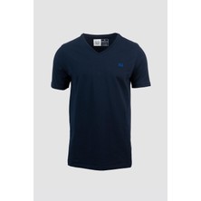 Mabross Erkek Lacivert Pamuklu Likralı V-Yaka Slim Fit T-Shirt