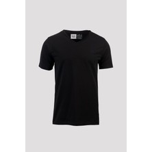 Mabross Erkek Siyah Pamuklu Likralı V-Yaka Slim Fit T-Shirt