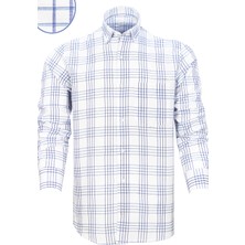 Varetta Erkek Beyaz-Mavi Kareli Desen Uzun Kol Düğmeli Yaka Klasik Kesim Gömlek