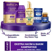 Bioxcin Collagen & Biotin Hacim Şampuanı 300ML + Biotin 5000 Mcg 60 Tablet + Keratin Argan Saç Bakım Yağı