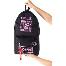 Makko Polo Black Pink Piercingli Zincirli Siyah Sırt Çantası