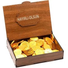 Nostaljik Lezzetler Sevdiklerinize Özel Ahşap  Kutusunda Para Çikolata ( Hayırlı Olsun Yazılı )