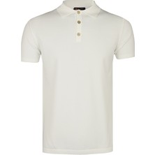 CO Cewo Tricot Büyük Beden Basic Beyaz Polo Triko Tişört