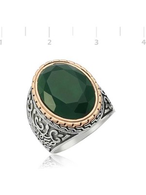 Gümüş Yeşil Taşlı Erkek Yüzük