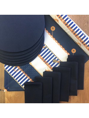 Desenİzmir Amerikan Servis Marin Desen Takım 6 Supla, 6 Kumaş Peçete ve Runner Örtü Kombin2