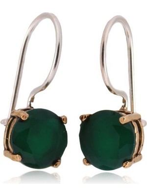 925 Gümüş 925 Ayar Gümüş Yeşil  Zirkon Taşlıyuvarlak Küpe