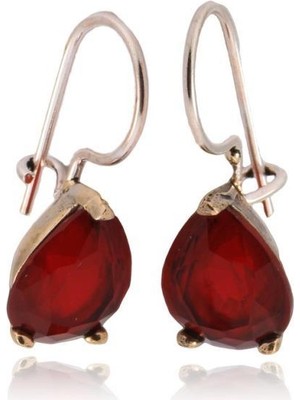 925 Gümüş 925 Ayar Gümüş Kırmızı Zirkon Taşlı Küpe