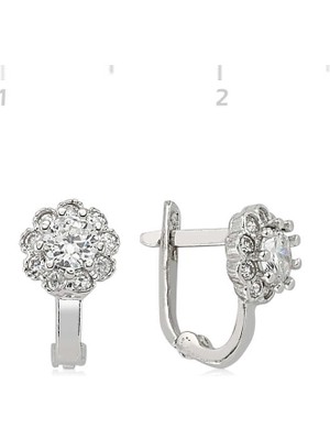 925 Gümüş Gümüş Beyaz Taşlı Çiçek Küpe