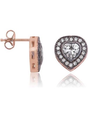 925 Gümüş Gümüş Elmas Montür Kalp Çivili Küpe