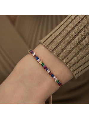 925 Gümüş Gümüş Mix Baget Taşlı Asansör Bileklik