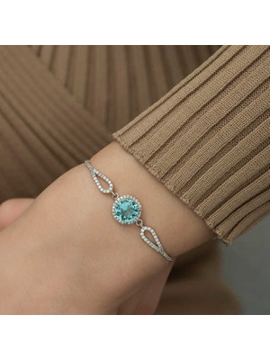 925 Gümüş Gümüş Aquamarine Bayan Bileklik