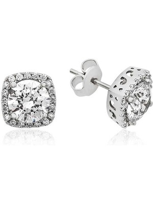 925 Gümüş Gümüş Kare Montür Pırlanta Modeli Küpe