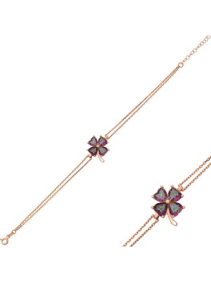 925 Gümüş Gümüş Mistik Topaz Yonca Bayan Bileklik