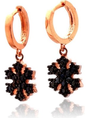 925 Gümüş Siyah Zirkon Taşlı Kar Tanesi Gümüş Küpe