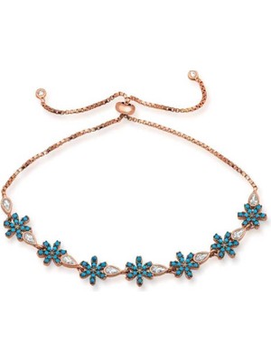 925 Gümüş Gümüş Asansörlü Mavi Çiçek Bileklik