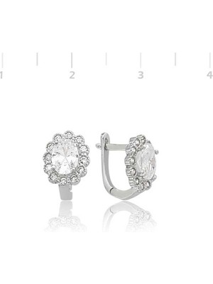 925 Gümüş Gümüş Oval Taşlı Çiçek Küpe