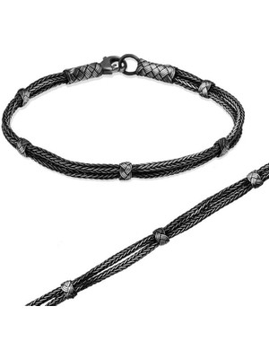 925 Gümüş Gümüş Toplu Örgü Kazaziye Unisex Bileklik