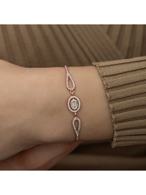 925 Gümüş Gümüş Rose Oval Baget Bileklik