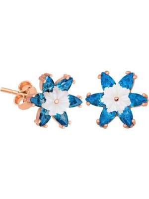 925 Gümüş Gümüş Mavi Lotus Çiçeği Küpe