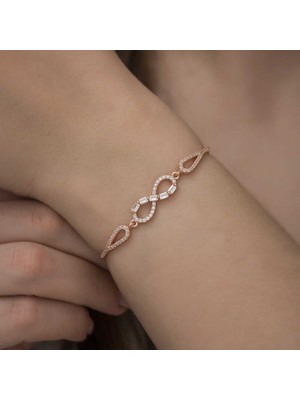 925 Gümüş Gümüş Baget Taşlı Sonsuzluk Bileklik