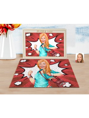 BK Kişiye Özel Kadın Karikatürlü 1000 Parça Profesyonel Puzzle-52