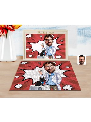 BK Kişiye Özel Erkek Veteriner Hekim Karikatürlü 1000 Parça Profesyonel Puzzle-1