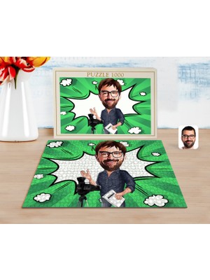 BK Kişiye Özel Erkek Yönetmen Karikatürlü 1000 Parça Profesyonel Puzzle-1