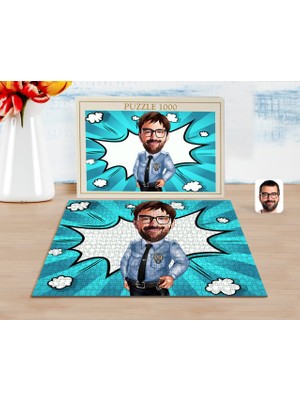 BK Kişiye Özel Erkek Polis Karikatürlü 1000 Parça Profesyonel Puzzle-1