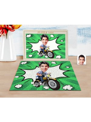 BK Kişiye Özel Erkek Motorcu Karikatürlü 1000 Parça Profesyonel Puzzle-1