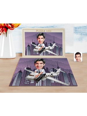 BK Kişiye Özel Erkek Kaptan Pilot Karikatürlü 1000 Parça Profesyonel Puzzle-1