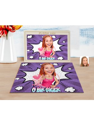 Kişiye Özel O Bir Çiçek Karikatürlü 1000 Parça Profesyonel Puzzle-1