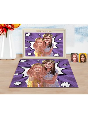 Kişiye Özel Kiz Kardeşler Karikatürlü 1000 Parça Profesyonel Puzzle-2