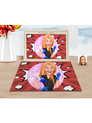 BK Kişiye Özel Kadin Güzellik Uzmani Karikatürlü 1000 Parça Profesyonel Puzzle-2