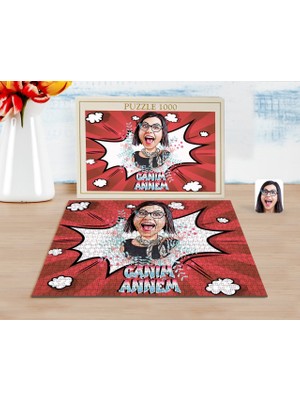 Kişiye Özel Canim Annem Karikatürlü 1000 Parça Profesyonel Puzzle-1