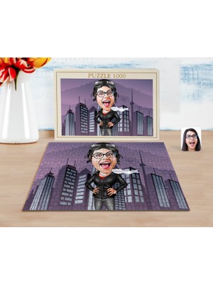 Kişiye Özel Kadin Pilot Karikatürlü 1000 Parça Profesyonel Puzzle-1