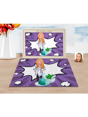 Kişiye Özel Kadin Eczaci Karikatürlü 1000 Parça Profesyonel Puzzle-1