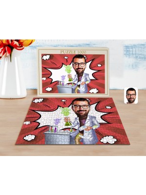 Kişiye Özel Erkek Kimya Öğretmeni Karikatürlü 1000 Parça Profesyonel Puzzle-2
