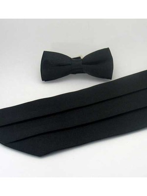 Gaffy Siyah Çocuk Boy Düz Renk Saten Kuşak Papyon Takım - Ckp-01