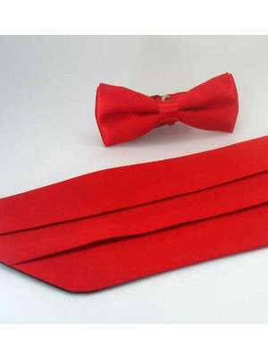 Gaffy Kırmızı Çocuk Boy Düz Renk Saten Kuşak Papyon Takım - Ckp-03