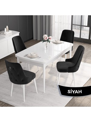 Canisa Concept Noa Serisi,80 x 132 cm Açılabilir Mdf Masa,beyaz Mutfak Masa Takımı,4 Sandalye Gümüş Halkalı