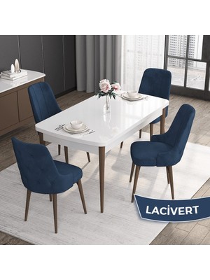 Canisa Concept Roy Serisi, 80 x 132 cm Açılabilir Mdf Masa Takımı, Beyaz Masa Ceviz Ayak 4 Sandalye