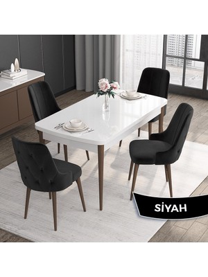 Canisa Concept Roy Serisi, 80 x 132 cm Açılabilir Mdf Masa Takımı, Beyaz Masa Ceviz Ayak 4 Sandalye