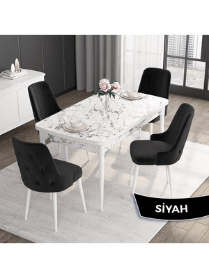 Canisa Concept Roy Serisi,80 x 132 cm Açılabilir Mdf Masa,beyaz Mermer Desen Mutfak Masa Takımı, 4 Sandalye