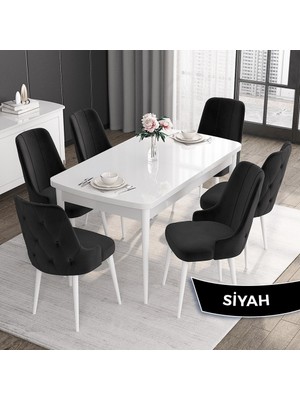 Canisa Concept Roy Serisi,80 x 132 cm Açılabilir Mdf Masa,beyaz Mutfak Masa Takımı,6 Sandalye