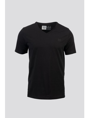 Mabross Erkek Siyah Pamuklu Likralı V-Yaka Slim Fit T-Shirt